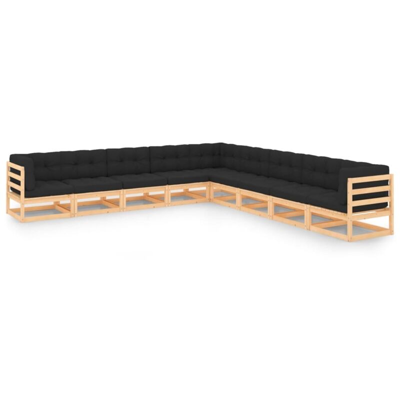 

Juego de muebles de jardín 9 pzas y cojines madera pino maciza - Marrón - Vidaxl