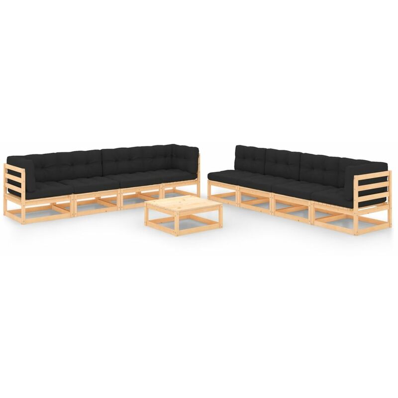 

vidaXL Juego de muebles de jardín 9 pzas y cojines madera pino maciza - Marrón