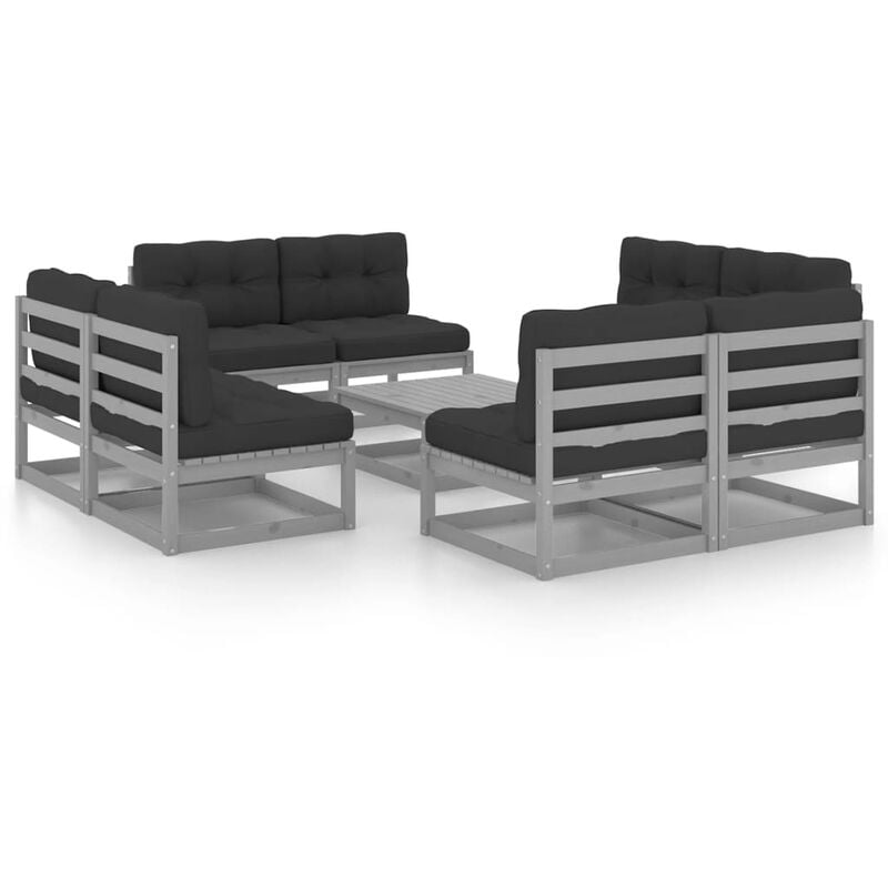 

vidaXL Juego de muebles de jardín 9 pzas y cojines madera pino maciza - Gris