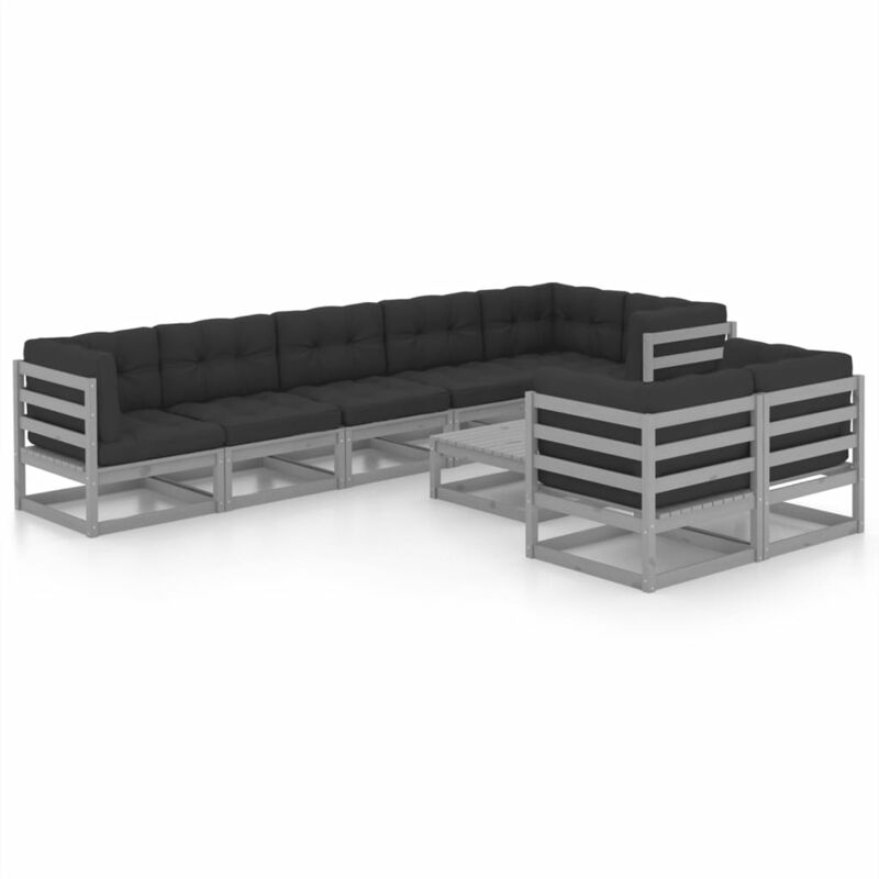 

Juego de muebles de jardín 9 pzas y cojines madera pino maciza - Gris - Vidaxl