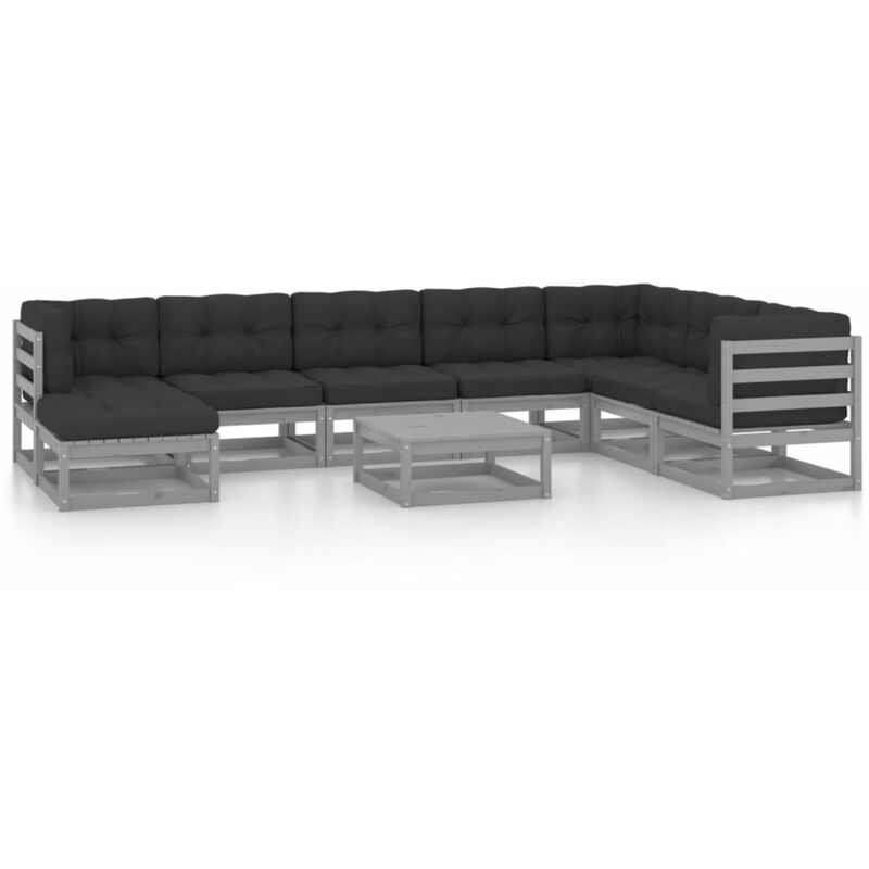 

Juego de muebles de jardín 9 pzas y cojines madera pino maciza - Gris - Vidaxl