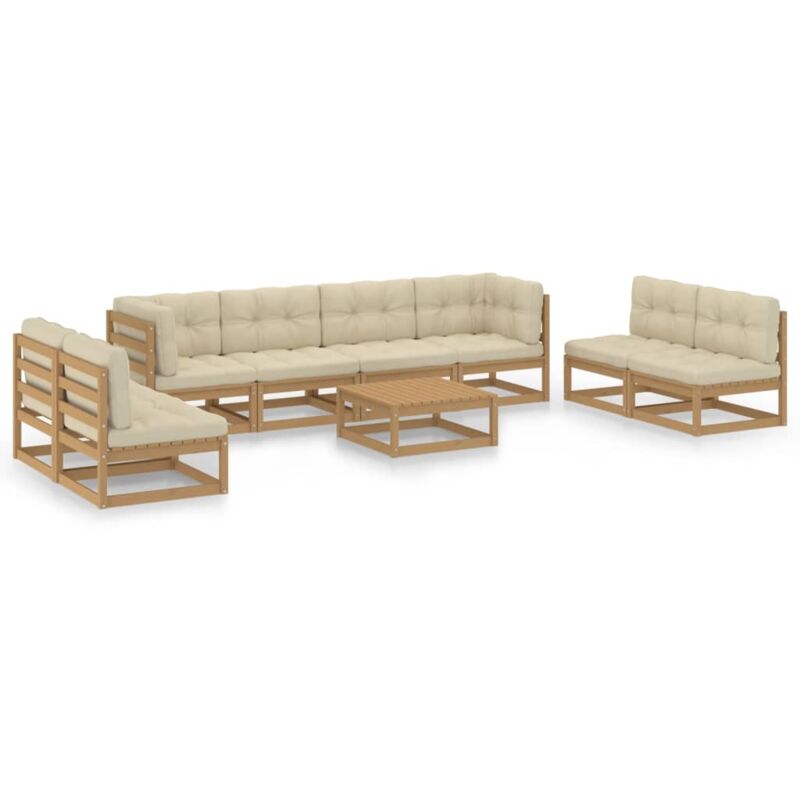 

vidaXL Juego de muebles de jardín 9 pzas y cojines madera pino maciza - Marrón