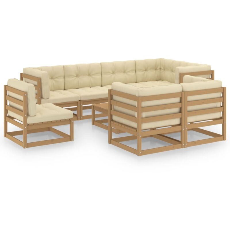 

Vidaxl - Juego de muebles de jardín 9 pzas y cojines madera pino maciza - Marrón
