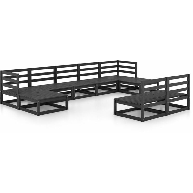 

vidaXL Juego de muebles de jardín 9 pzas y cojines madera pino maciza - Negro