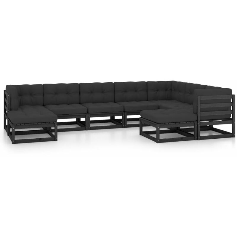 

Vidaxl - Juego de muebles de jardín 9 pzas y cojines negro madera pino - Negro
