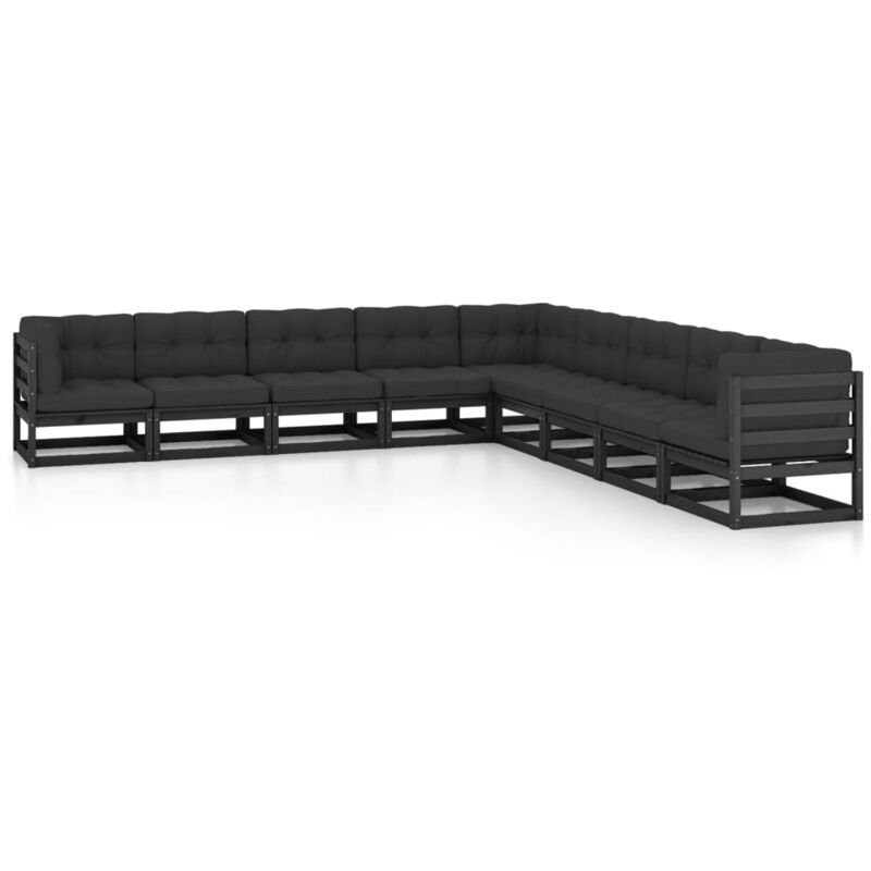 

Vidaxl - Juego de muebles de jardín 9 pzas y cojines negro madera pino - Negro