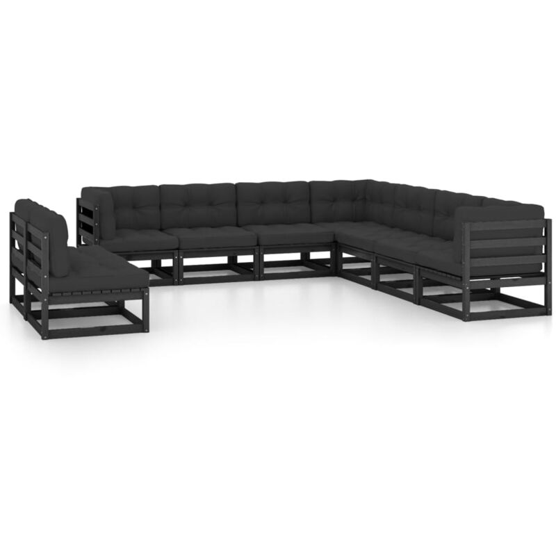

Vidaxl - Juego de muebles de jardín 9 pzas y cojines negro madera pino - Negro