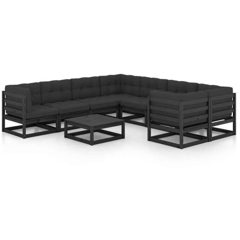 

Juego de muebles de jardín 9 pzas y cojines negro madera pino - Negro - Vidaxl
