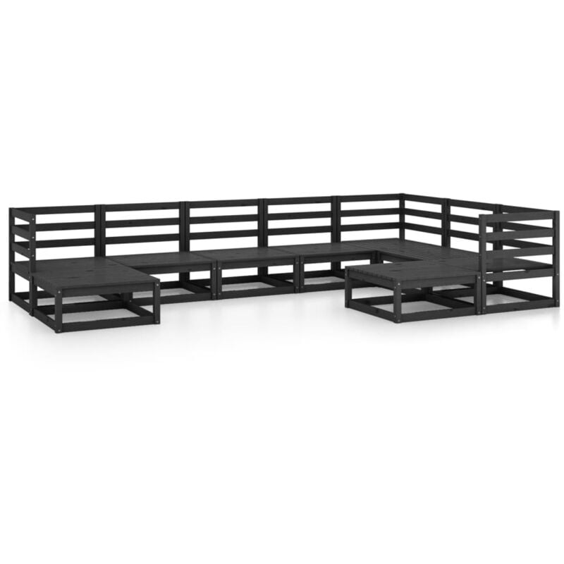 

Vidaxl - Juego de muebles de jardín 9 pzas y cojines negro madera pino - Negro