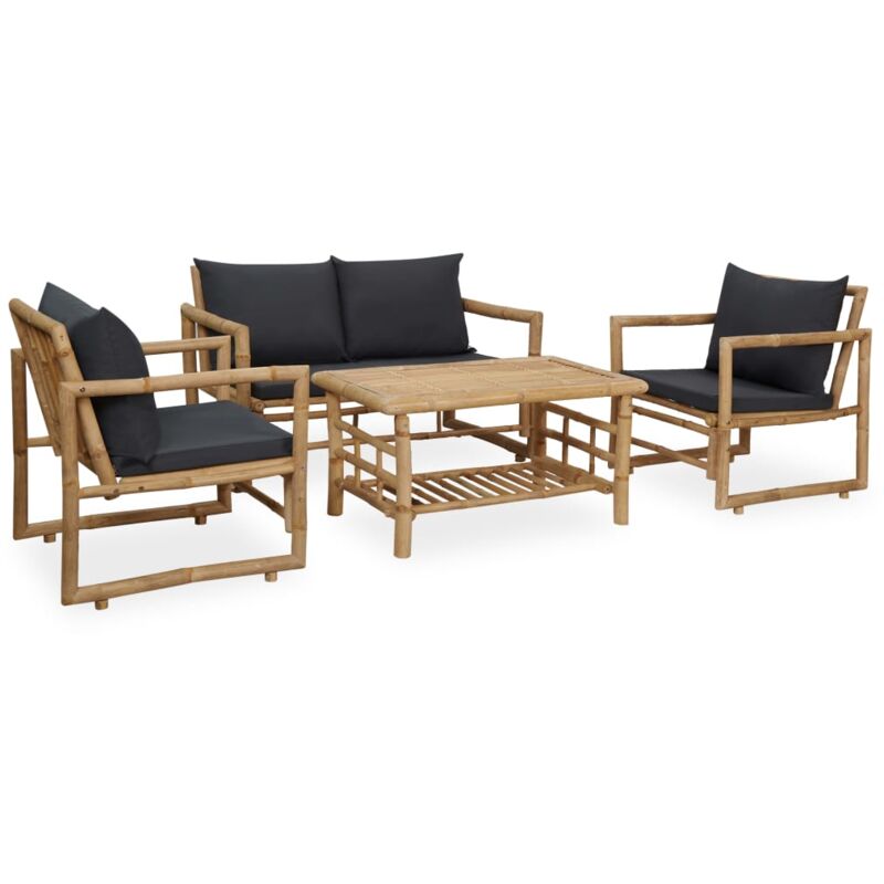 

vidaXL Juego de muebles de jardín con cojines 4 piezas bambú - Marrón