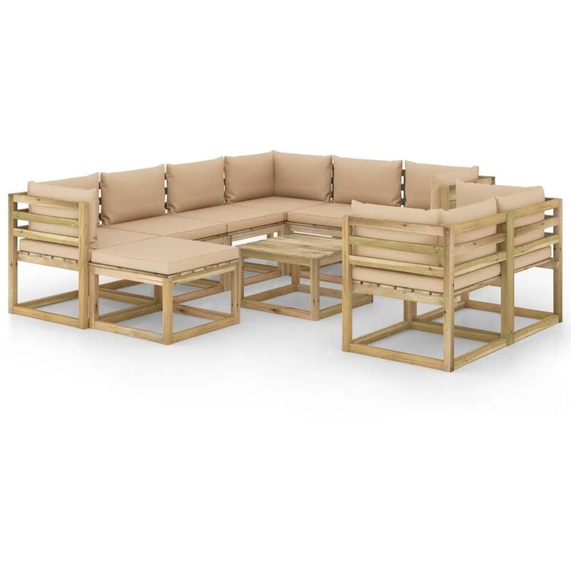 

Juego de muebles jardín 10 pzas cojines madera pino impregnado - Marrón - Vidaxl