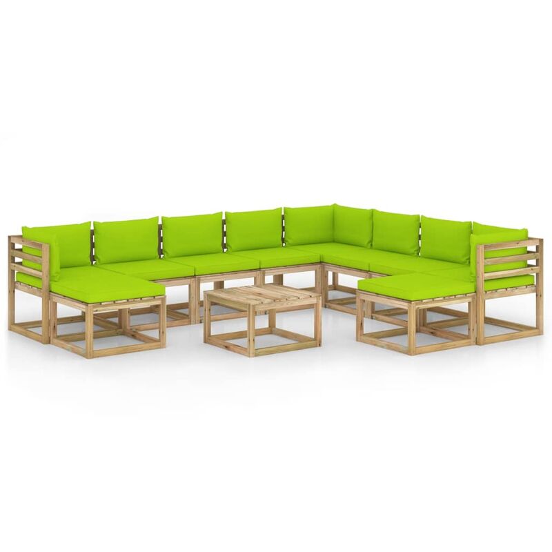 

Vidaxl - Juego de muebles jardín 11 pzas cojines madera pino impregnado - Marrón