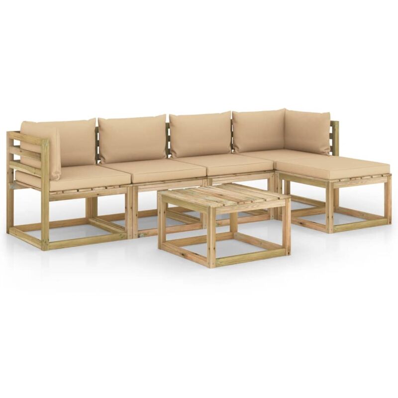 

Juego de muebles jardín 6 pzas cojines madera pino impregnado - Marrón - Vidaxl