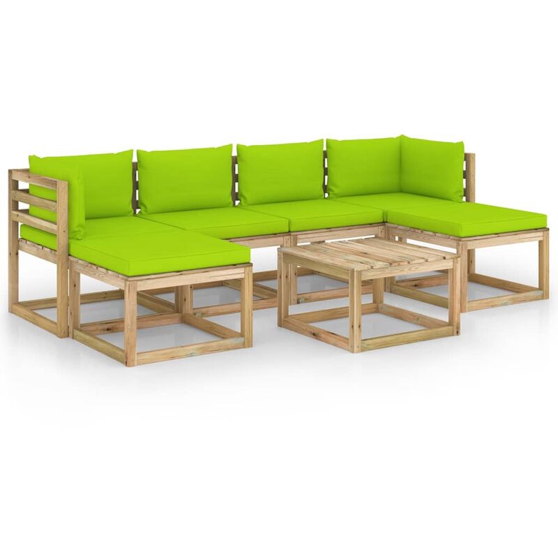 

Juego de muebles jardín 7 pzas cojines madera pino impregnado - Marrón - Vidaxl