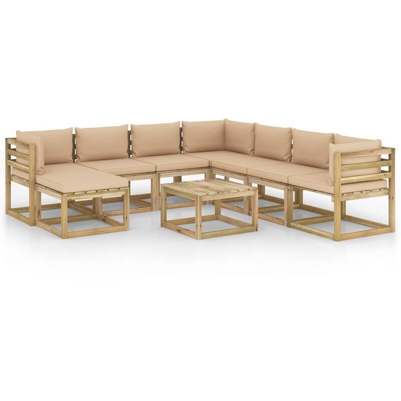 

Juego de muebles jardín 9 pzas cojines madera pino impregnado - Marrón - Vidaxl
