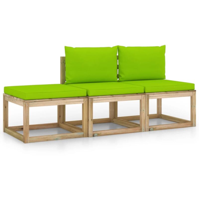 

vidaXL Juego de muebles jardín de 3 piezas con cojines verde brillante - Marrón