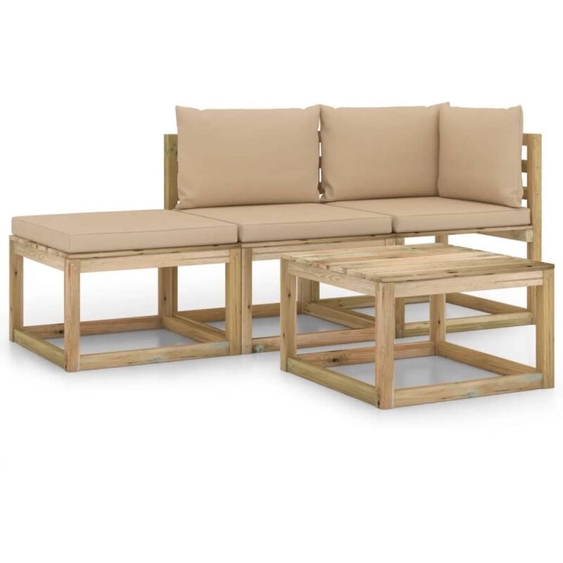 

Juego de muebles jardín de 4 piezas con cojines beige - Marrón - Vidaxl