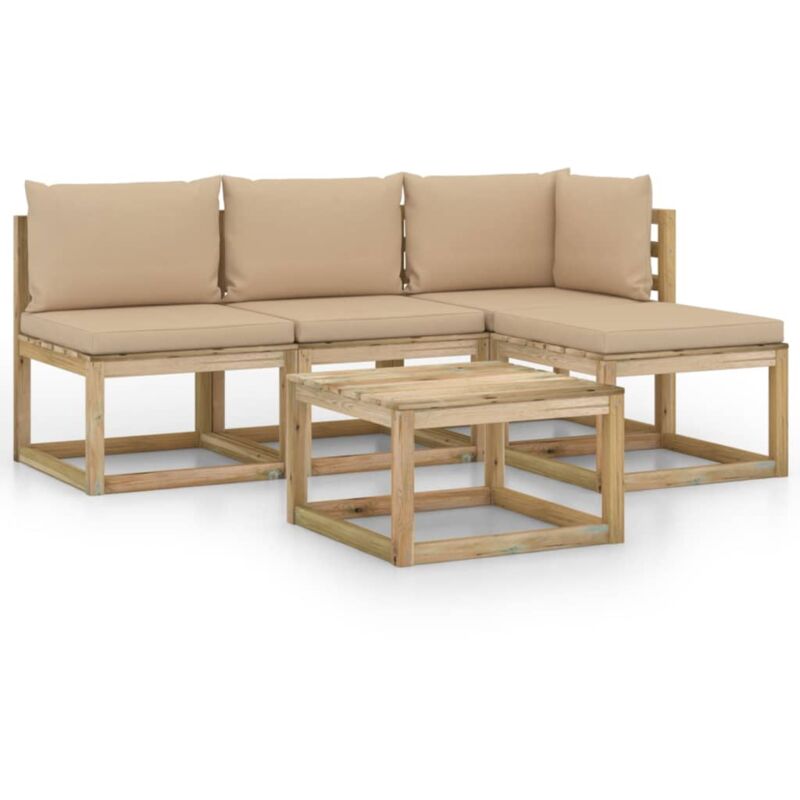 

Juego de muebles jardín de 5 piezas con cojines beige - Marrón - Vidaxl