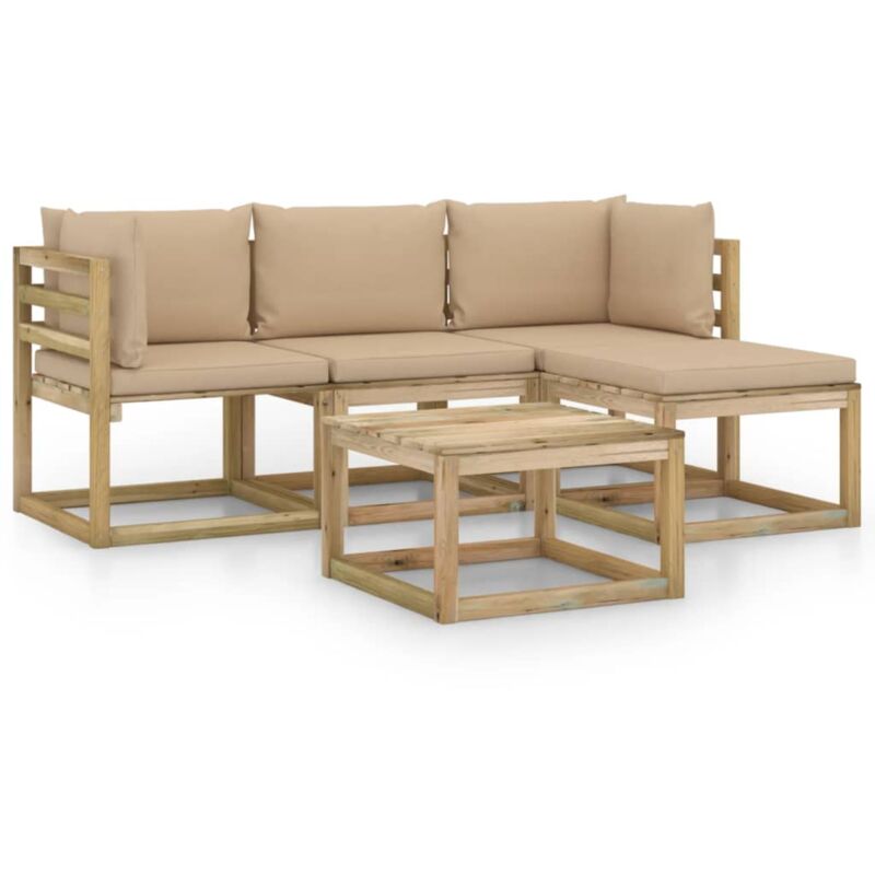 

Juego de muebles jardín de 5 piezas con cojines beige - Marrón - Vidaxl