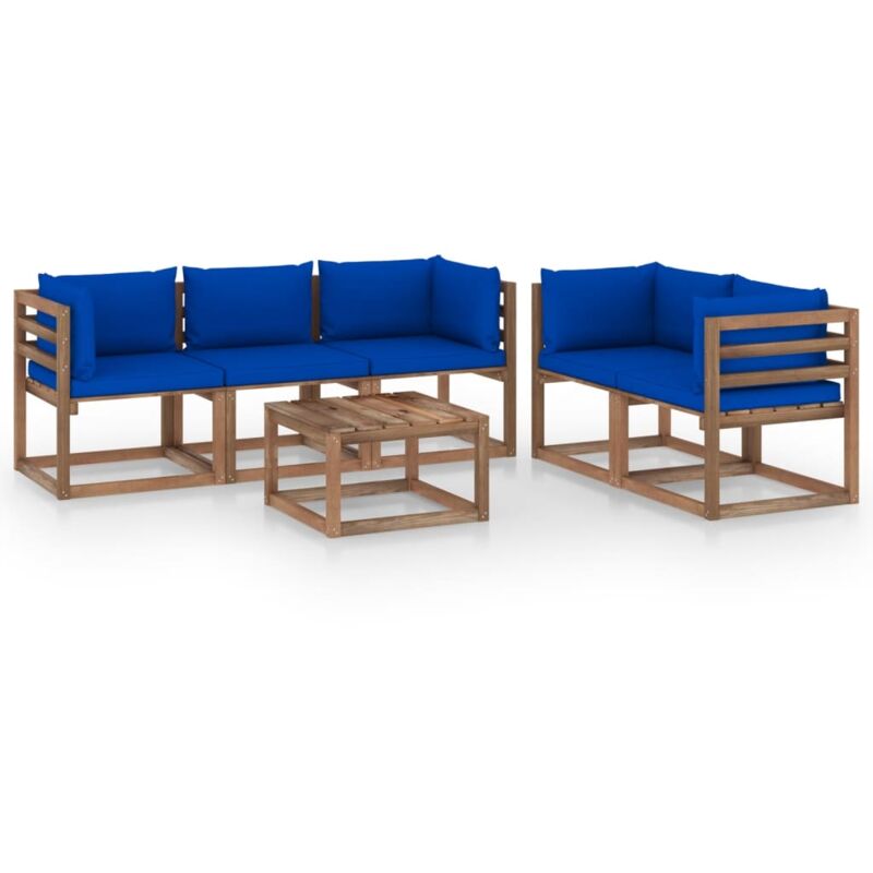 

vidaXL Juego de muebles jardín de 6 piezas con cojines azul - Marrón