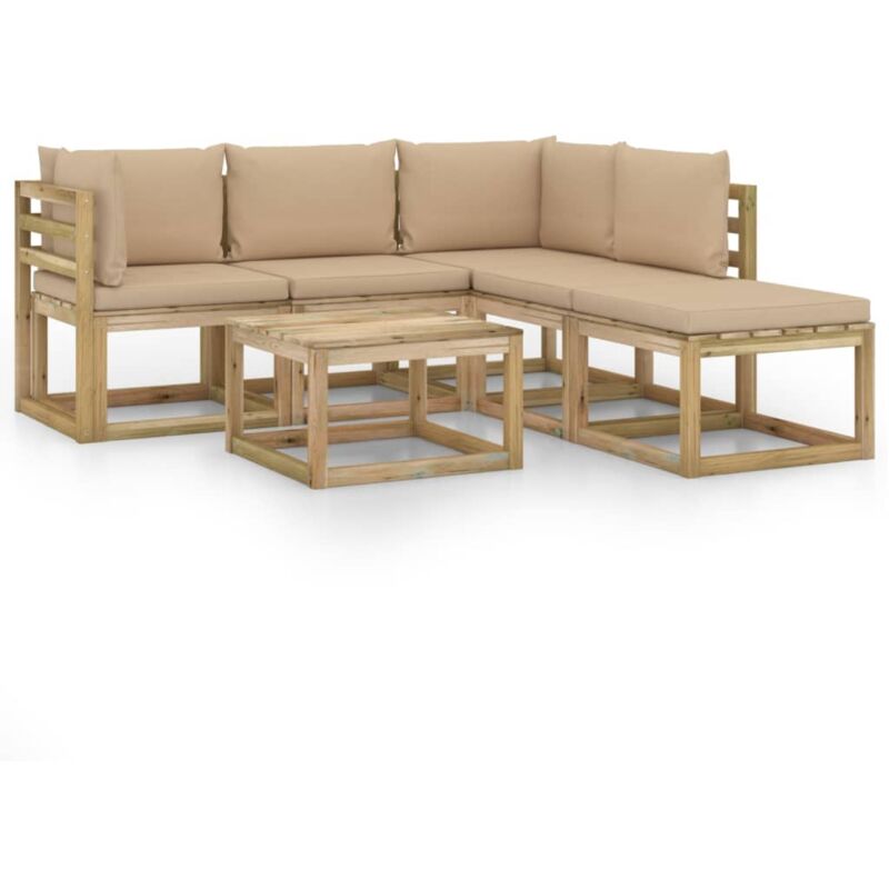 

Juego de muebles jardín de 6 piezas con cojines beige - Marrón - Vidaxl