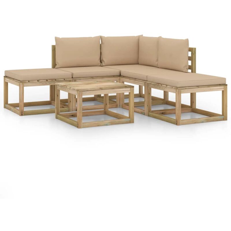 

Juego de muebles jardín de 6 piezas con cojines beige - Marrón - Vidaxl