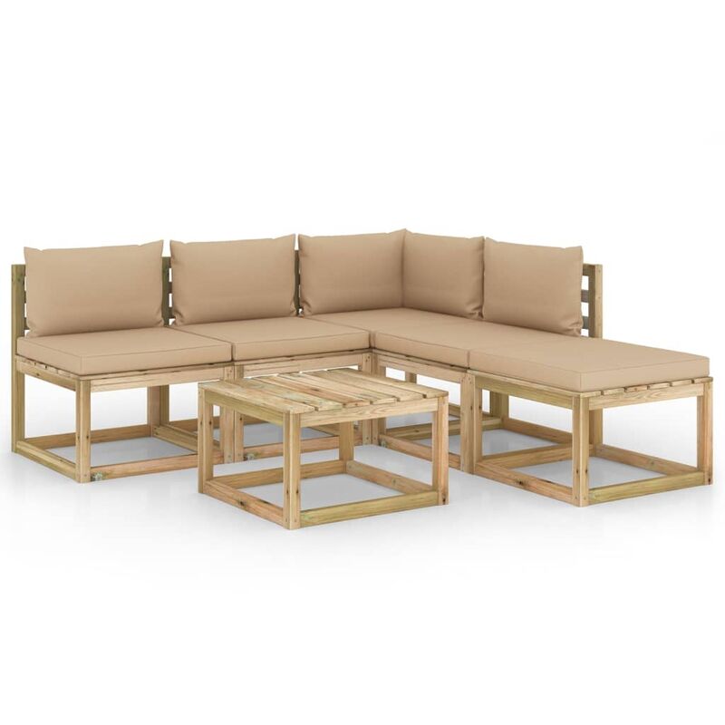

Juego de muebles jardín de 6 piezas con cojines beige - Marrón - Vidaxl