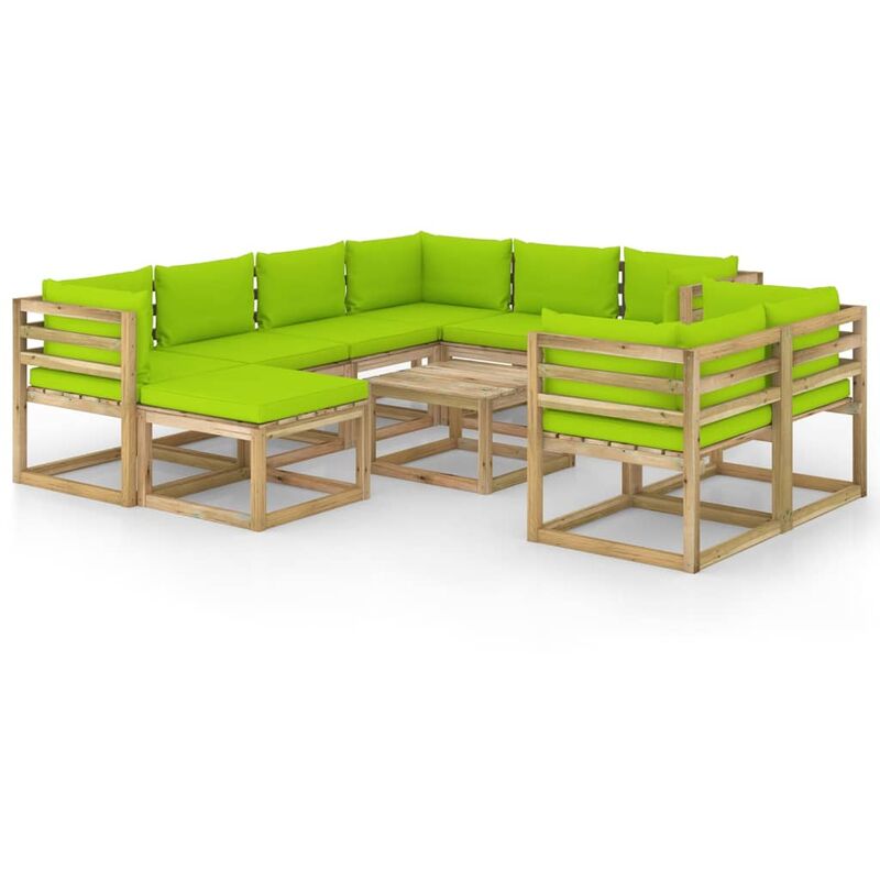 

Juego de muebles jardín 10 pzas cojines madera pino impregnado - Marrón - Vidaxl