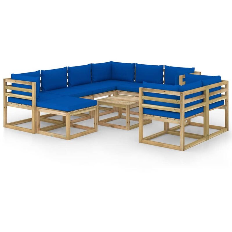 

vidaXL Juego de muebles jardín 10 pzas cojines madera pino impregnado - Marrón