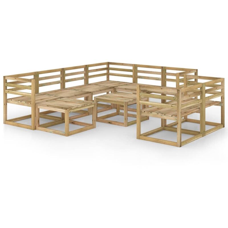 

vidaXL Juego de muebles jardín 10 pzas verde madera pino impregnado - Marrón