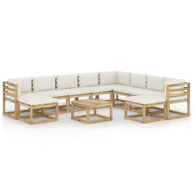 

Juego de muebles jardín 11 pzas cojines madera pino impregnado - Marrón - Vidaxl