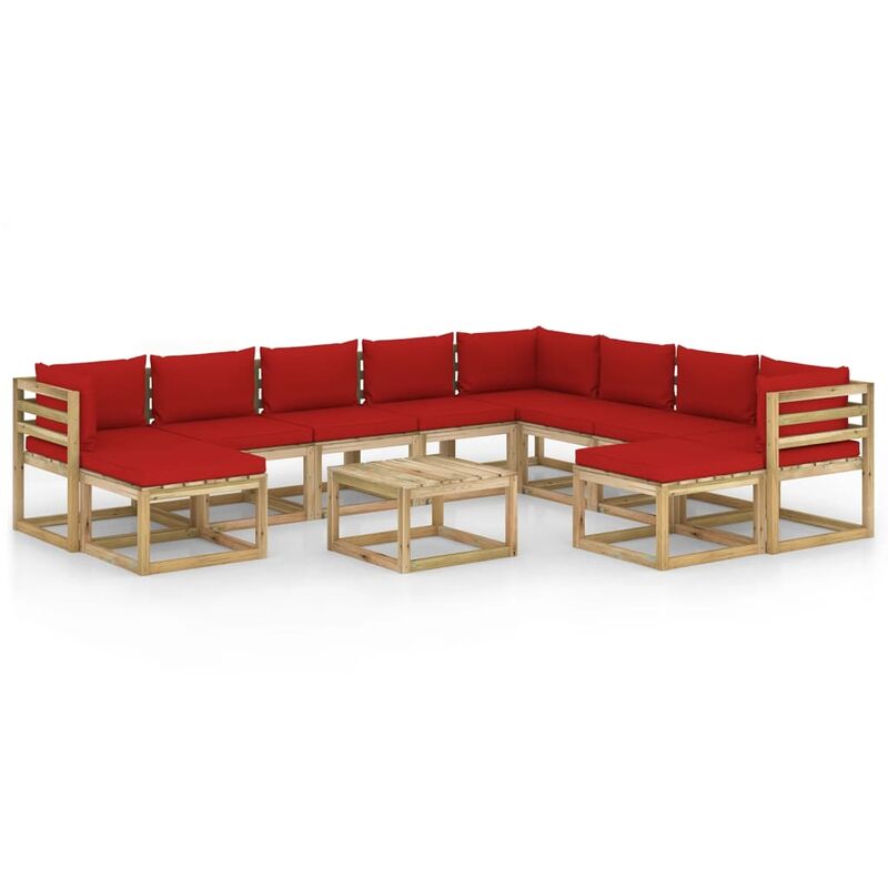 

Juego de muebles jardín 11 pzas cojines madera pino impregnado - Marrón - Vidaxl