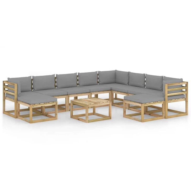 

Juego de muebles jardín 11 pzas cojines madera pino impregnado - Marrón - Vidaxl