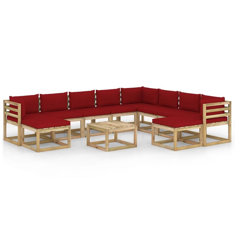 

vidaXL Juego de muebles jardín 11 pzas cojines madera pino impregnado - Marrón