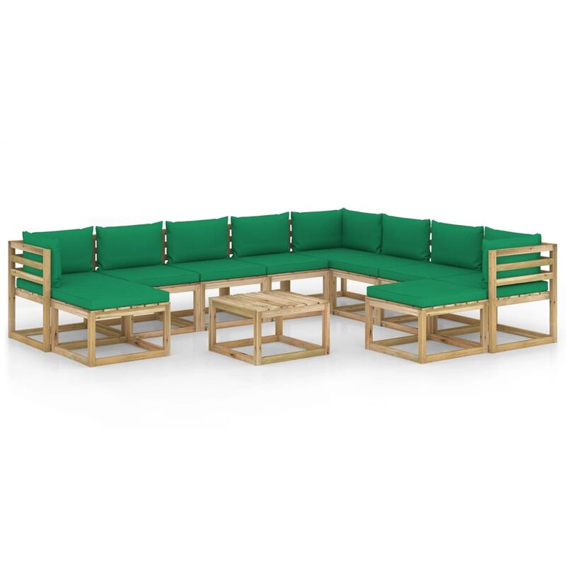 

Juego de muebles jardín 11 pzas cojines madera pino impregnado - Marrón - Vidaxl