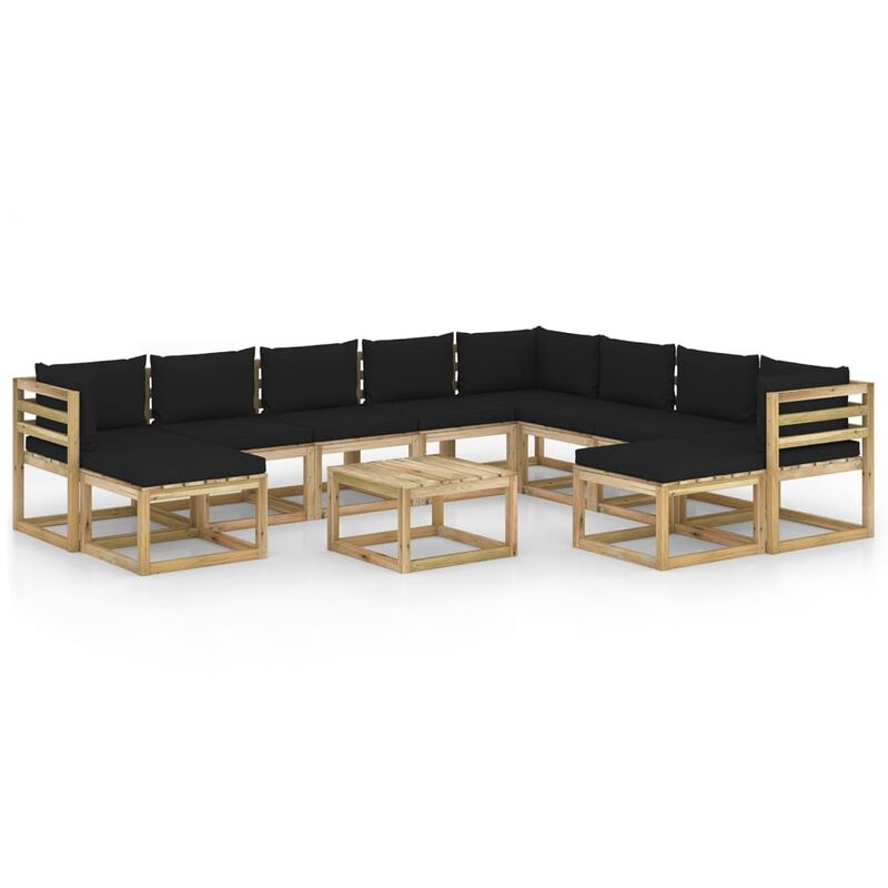 

vidaXL Juego de muebles jardín 11 pzas cojines madera pino impregnado - Marrón