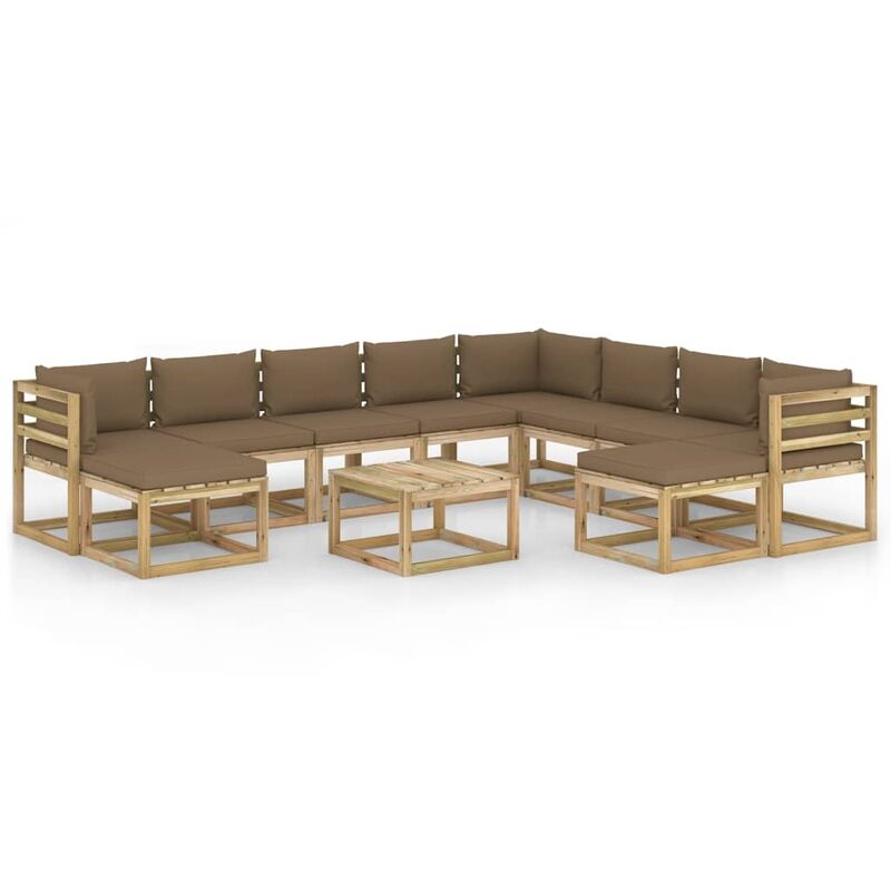 

Juego de muebles jardín 11 pzas cojines madera pino impregnado - Marrón - Vidaxl