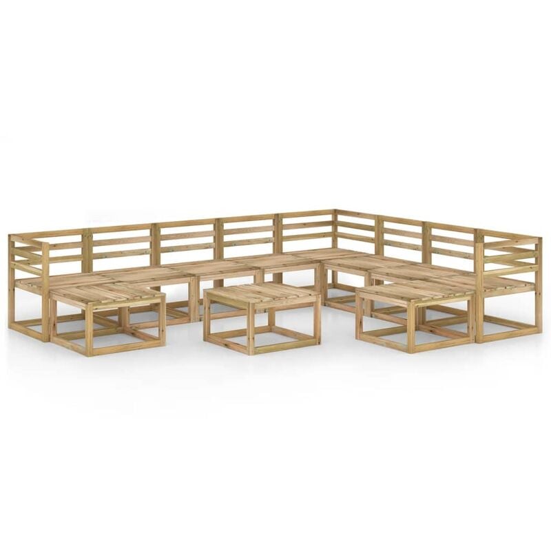 

vidaXL Juego de muebles jardín 11 pzas verde madera pino impregnado - Marrón