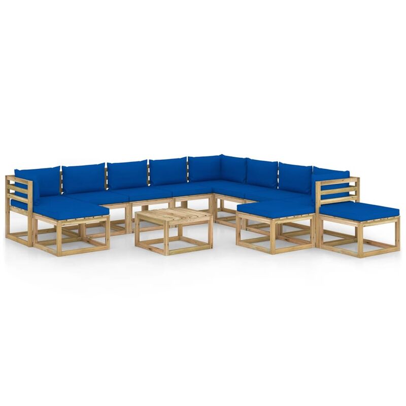 

Juego de muebles jardín 12 pzas cojines madera pino impregnado - Marrón - Vidaxl