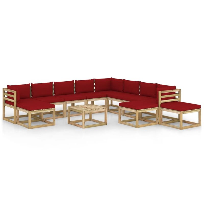 

Juego de muebles jardín 12 pzas cojines madera pino impregnado - Marrón - Vidaxl