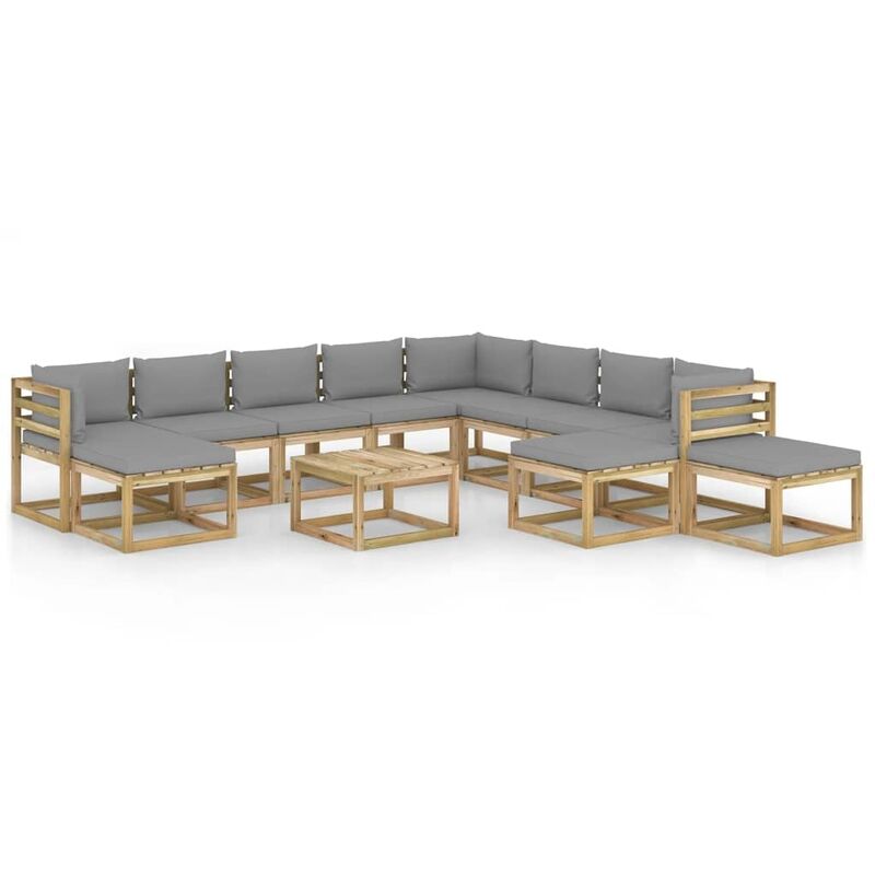 

Juego de muebles jardín 12 pzas cojines madera pino impregnado - Marrón - Vidaxl