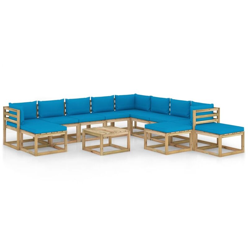 

Juego de muebles jardín 12 pzas cojines madera pino impregnado - Marrón - Vidaxl