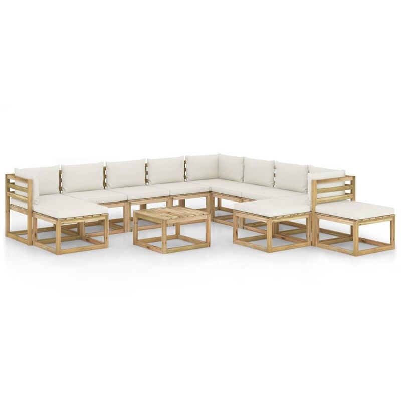 

Juego de muebles jardín 12 pzas cojines madera pino impregnado - Marrón - Vidaxl