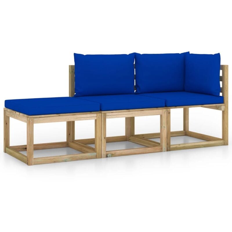 

vidaXL Juego de muebles jardín 3 piezas con cojines azul - Marrón