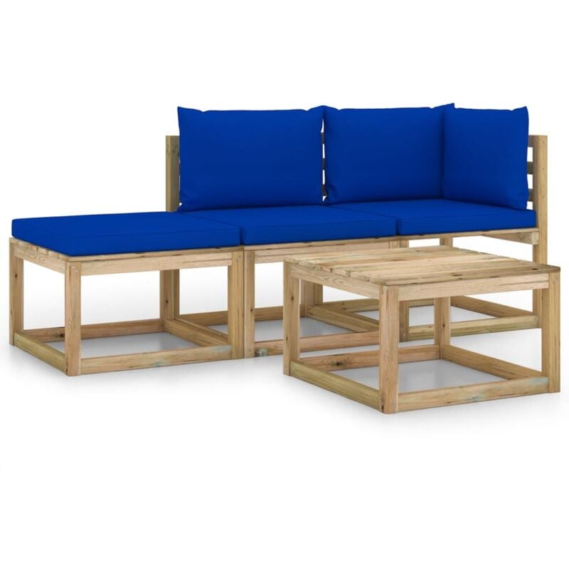 

vidaXL Juego de muebles jardín 4 piezas con cojines azul - Marrón