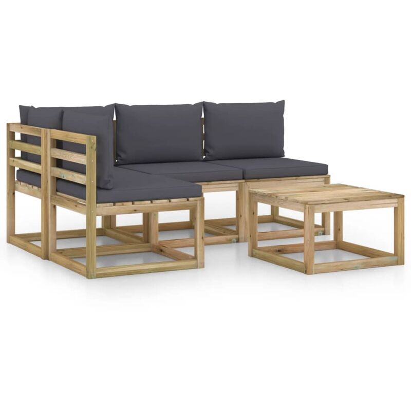 

vidaXL Juego de muebles jardín 5 piezas con cojines gris antracita - Marrón