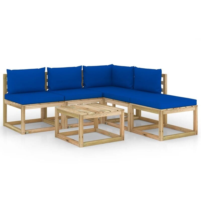

vidaXL Juego de muebles jardín 6 piezas con cojines azul - Marrón