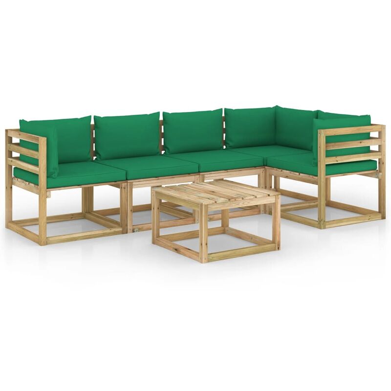 

vidaXL Juego de muebles jardín 6 pzas cojines madera pino impregnado - Marrón
