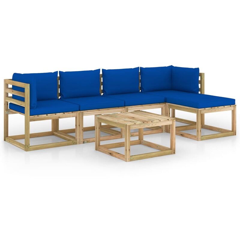 

vidaXL Juego de muebles jardín 6 pzas cojines madera pino impregnado - Marrón