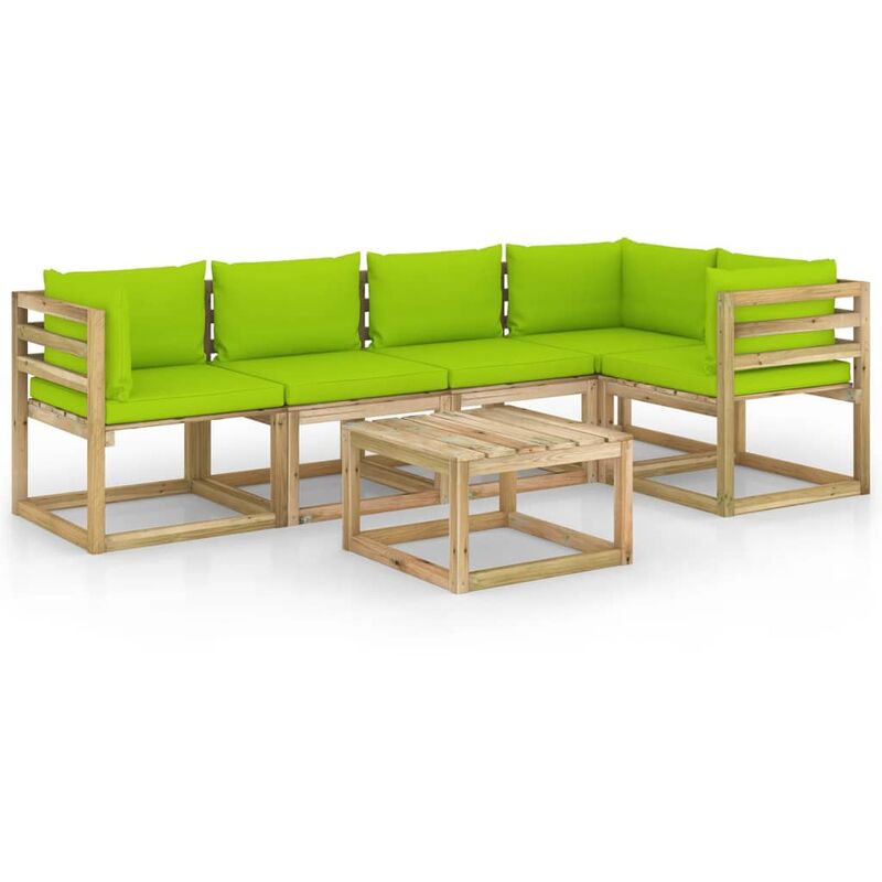 

vidaXL Juego de muebles jardín 6 pzas cojines madera pino impregnado - Marrón